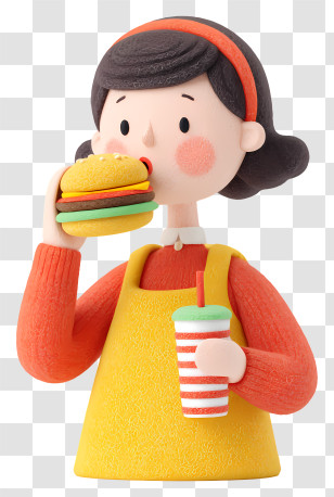 Girl Eating Fast Food - Girl Enjoying A Burger And Drink Transparent PNG
