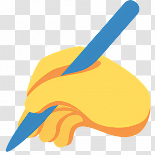 Writing Hand Emoji - Yellow Hand Holding A Blue Pen Illustration Transparent PNG