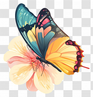 Butterfly On Flower - Colorful Butterfly On Flower Transparent PNG