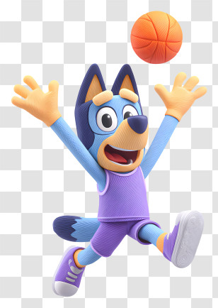 Bluey Playing Basketball - Blue Dog Cartoon Character Playing Basketball Transparent PNG