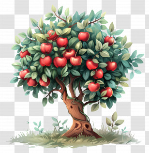 Apple Tree - Beautiful Apple Tree Illustration Transparent PNG