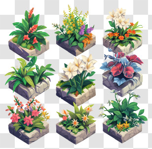 Zen Flower Arrangement - Various Potted Plants Transparent PNG