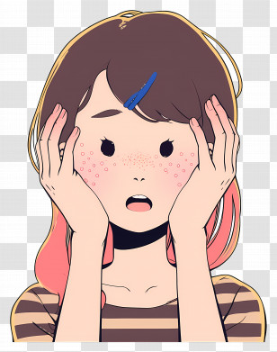 Girl Touching Face - Surprised Girl With Freckles Illustration Transparent PNG