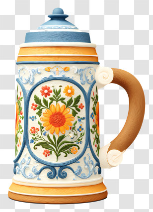 Oktoberfest Beer Stein - Decorative Beer Stein With Floral Design Transparent PNG
