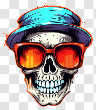 Trendy Retro Cool Skull - Stylish Skull With Hat And Sunglasses Illustration Transparent PNG