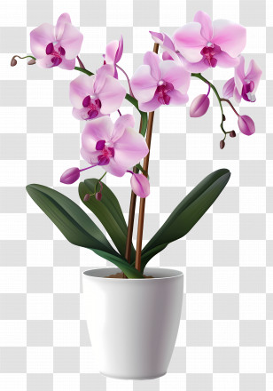 Orchid Flower - Pink Orchids In Decorative Pot Transparent PNG