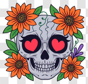 Halloween Skull Flowers - Decorative Skull With Flowers Transparent PNG