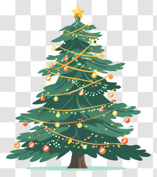 Christmas Tree With Garland - Festive Decorated Christmas Tree Transparent PNG