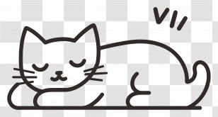 Cat Icon - Minimal Sleeping Cat Doodle Illustration Transparent PNG