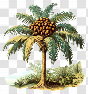 Palm Tree - Tropical Coconut Palm Tree Illustration Transparent PNG