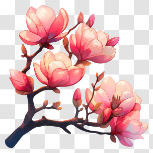 Magnolia Art - Blooming Pink Magnolia Flowers Transparent PNG