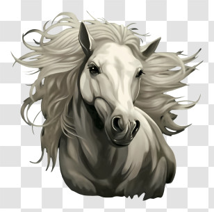 Horse - Majestic White Horse With Flowing Mane Transparent PNG