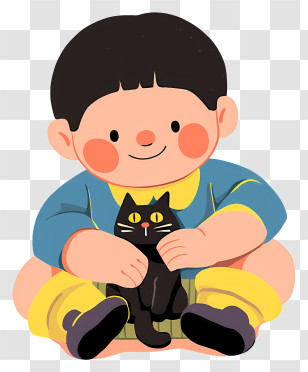 Little Boy With Cat - Boy With Black Cat Transparent PNG