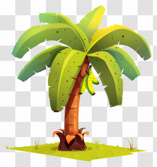 Banana Tree - Cartoon Banana Tree With Green Leaves And Fruits Transparent PNG