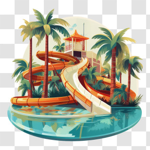 Water Park - Tropical Waterpark Slide With Palm Trees Transparent PNG