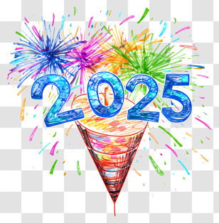 2025 - 2025 New Year Celebration With Fireworks Transparent PNG