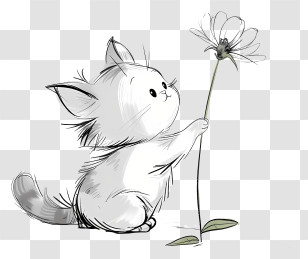Little Cat Playing Flowers - Adorable Kitten With Flower Transparent PNG