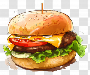 Cheese Burger - Watercolor Cheeseburger With Artistic Layers Transparent PNG