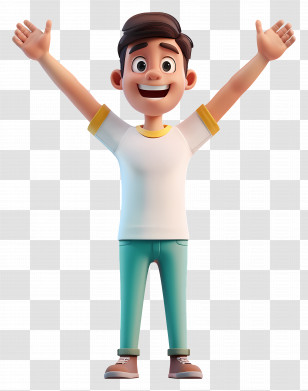 3d Man - Cheerful 3D Cartoon Man With Arms Raised Transparent PNG