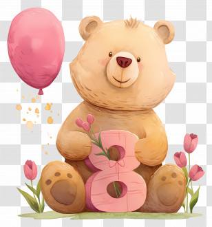 Happy Womens Day - Teddy Bear With Balloon And Number Eight Transparent PNG