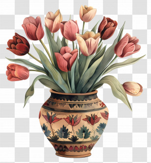 Vase With Tulips - Beautiful Tulips In An Artistic Vase Transparent PNG