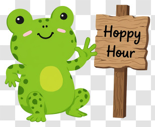 Frog Hoppy Hour - Frog With Hoppy Hour Sign Transparent PNG