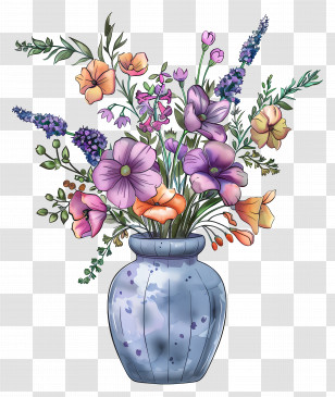 Vase With Flowers - Bright Floral Arrangement In Vase Illustration Transparent PNG