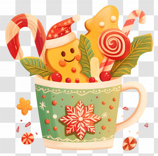 Christmas Mug - Christmas Cup With Sweets And Treats Transparent PNG