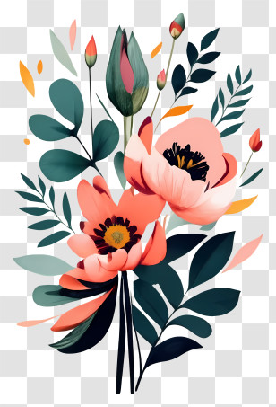 Painting - Artistic Pink Flower Bouquet Illustration Transparent PNG