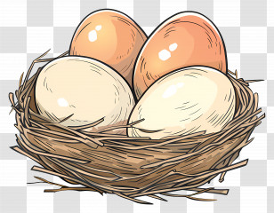 Nest With Eggs Illustration - Rustic Nest With Eggs Illustration Transparent PNG