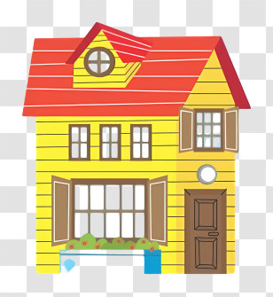 House - Yellow Cartoon House With Red Roof Transparent PNG
