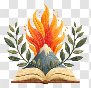 Knowledge Logo - Magical Book With Erupting Volcano Transparent PNG