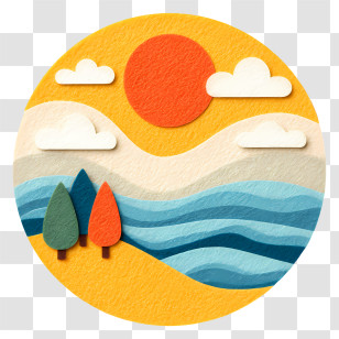 Sandy Beach - Colorful Paper Landscape Art Transparent PNG