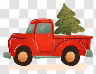 Christmas Truck - Red Truck Carrying A Christmas Tree Illustration Transparent PNG