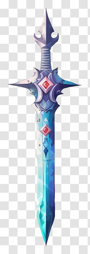 Watercolor Diamond Sword - Blue Fantasy Sword With Gems Transparent PNG