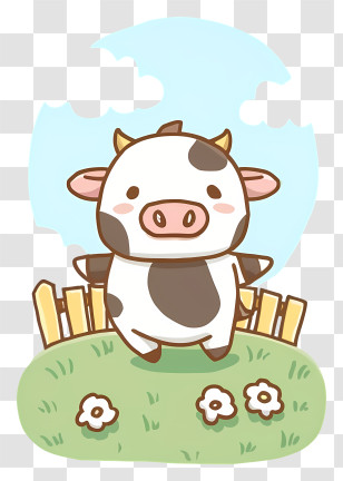 Cartoon Cow - Cute Cow In Pasture Transparent PNG