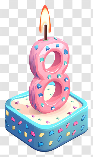 Number Shape Candle - Birthday Cake With Number 8 Candle Transparent PNG