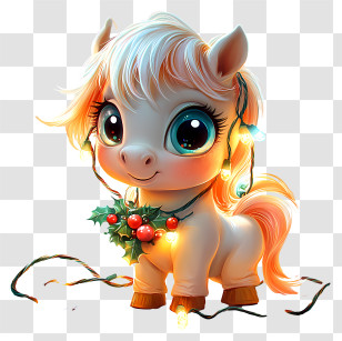 Baby Horse With Christmas Lights - Cute Pony With Christmas Lights Transparent PNG