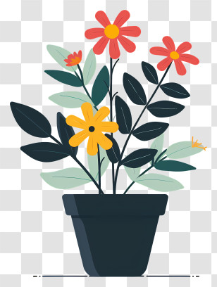 Modern Flower Pot - Bright Flowers In A Decorative Pot Illustration Transparent PNG