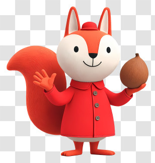 Cute Cartoon Squirrel - Friendly Red Fox Mascot With Acorn Transparent PNG