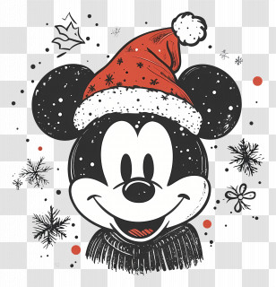 Christmas Mickey - Christmas Mouse Character Wearing Santa Hat Transparent PNG