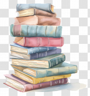 Books - Stack Of Colorful Books In Watercolor Style Transparent PNG