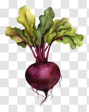 Cartoon - Beetroot With Green Leaves Watercolor Illustration Transparent PNG