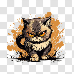Cool Cat - Grumpy Cat Cartoon Illustration With Splashes Transparent PNG
