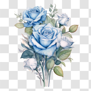 Blue Rose - Elegant Blue Rose Bouquet Illustration Transparent PNG