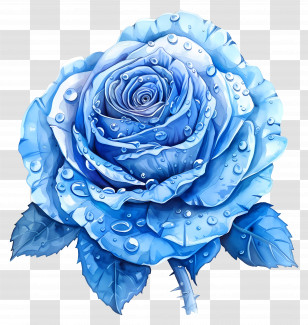 Blue Rose - Blue Rose With Dewy Water Drops Transparent PNG