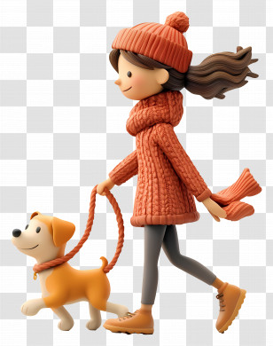 Woman Walking Dog - Cartoon Girl Walking Dog Transparent PNG