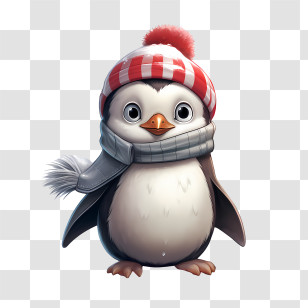 Christmas Penguin - Penguin With Winter Hat And Scarf Transparent PNG
