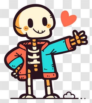 Kawaii Skeleton - Friendly Cute Skeleton Waving Transparent PNG