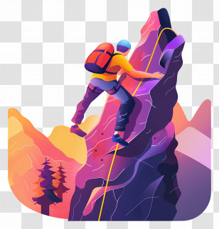 Rock Climbing - Mountain Climber Scaling A Steep Colorful Peak Transparent PNG